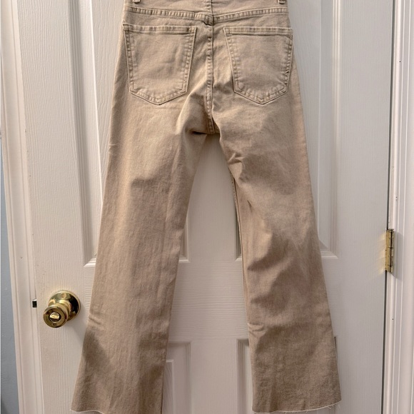 NWT Mango MNG Sienna Kick Flare Crop jeans Sand High Rise Fray Hem Denim Size 1 - Picture 7 of 8